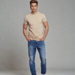 Men’s Round Neck Cotton T-Shirt – Beige – RR-RUTVIJSTYLES