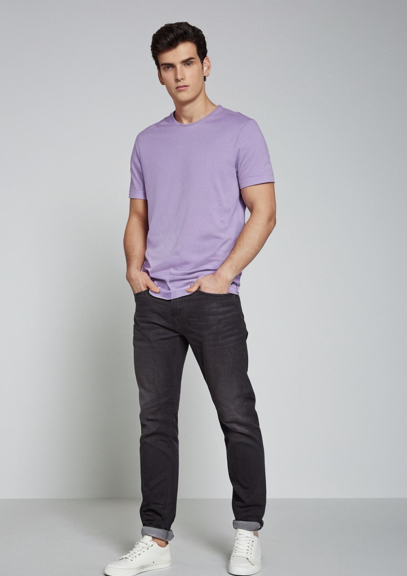 Round Neck Cotton T-Shirt – Lavender - Image 2