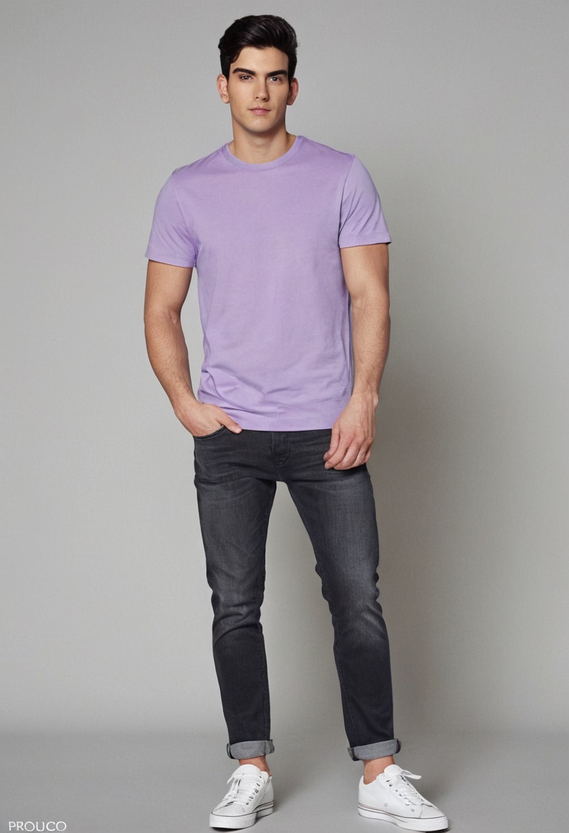Round Neck Cotton T-Shirt – Lavender - Image 3