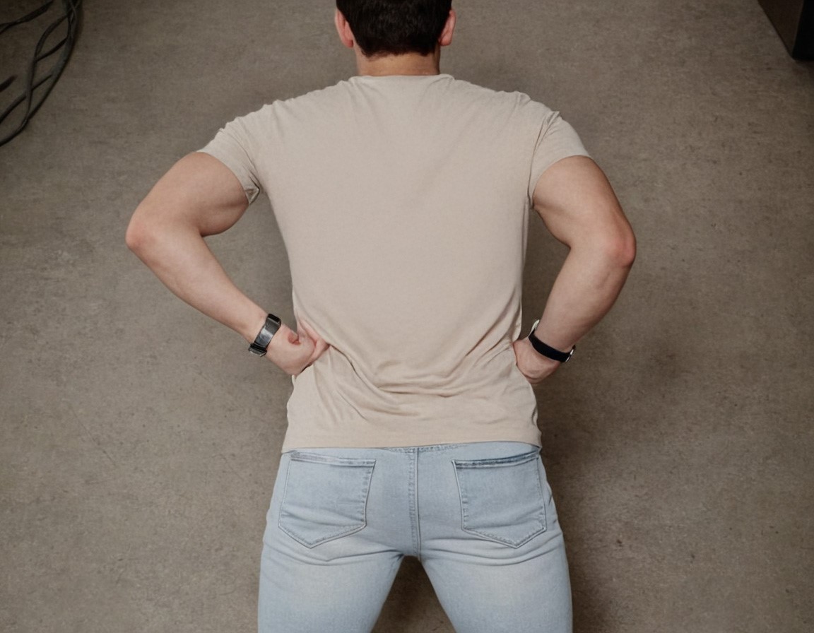 Men’s Round Neck Cotton T-Shirt – Back View – Beige – RR-RUTVIJSTYLES