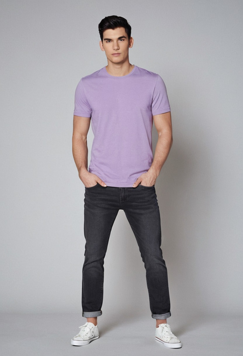 Round Neck Cotton T-Shirt – Lavender - Image 4