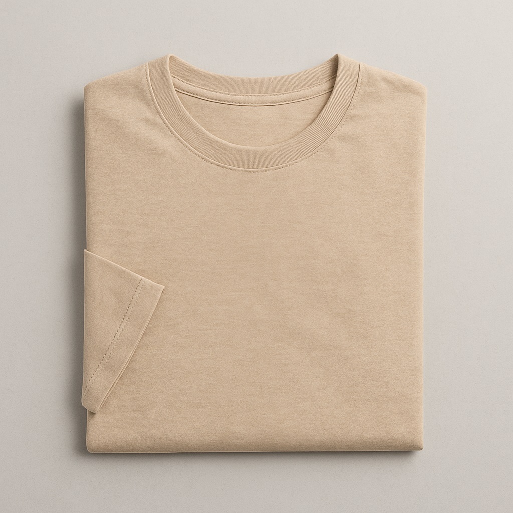 Men’s Round Neck Cotton T-Shirt – Beige – Folded View –RR RUTVIJSTYLES