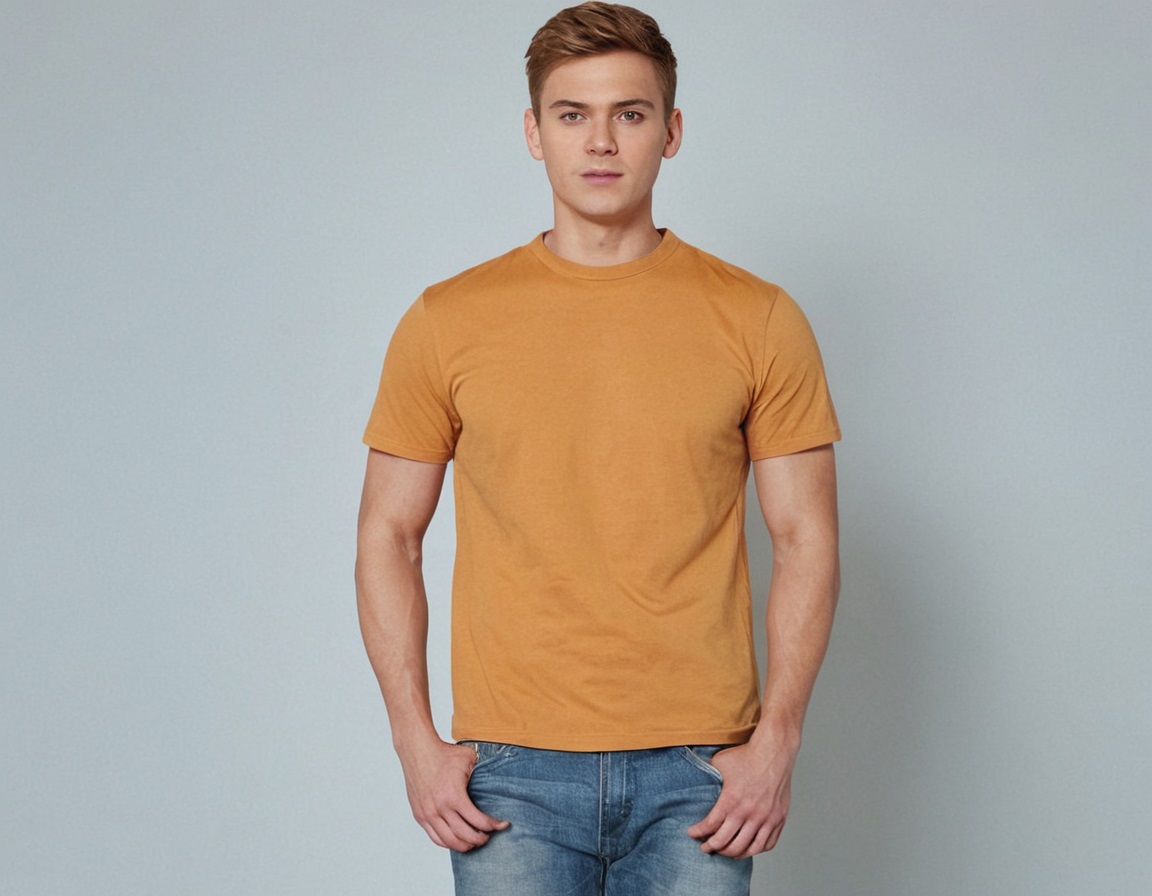 Round Neck Cotton T-Shirt – Mustard - Image 2