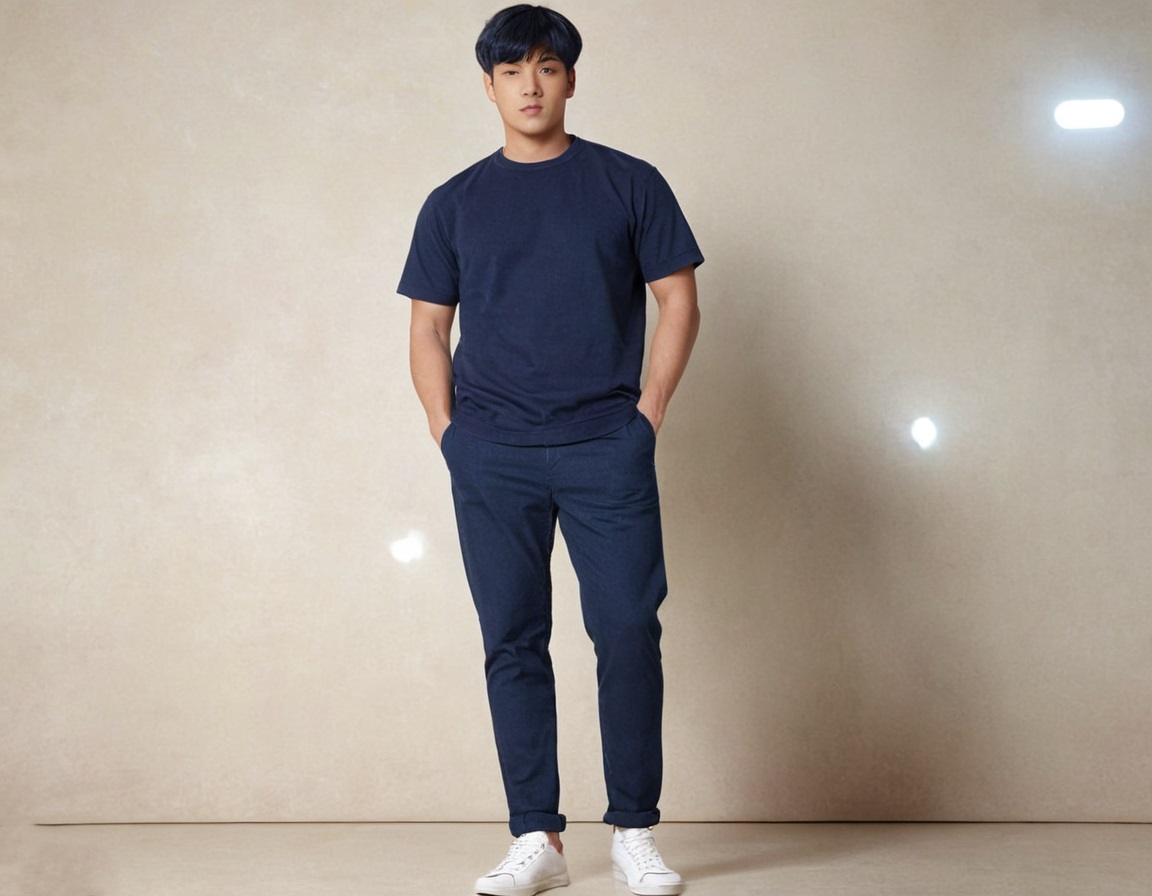 Round Neck Cotton T-Shirt –Navy - Image 3