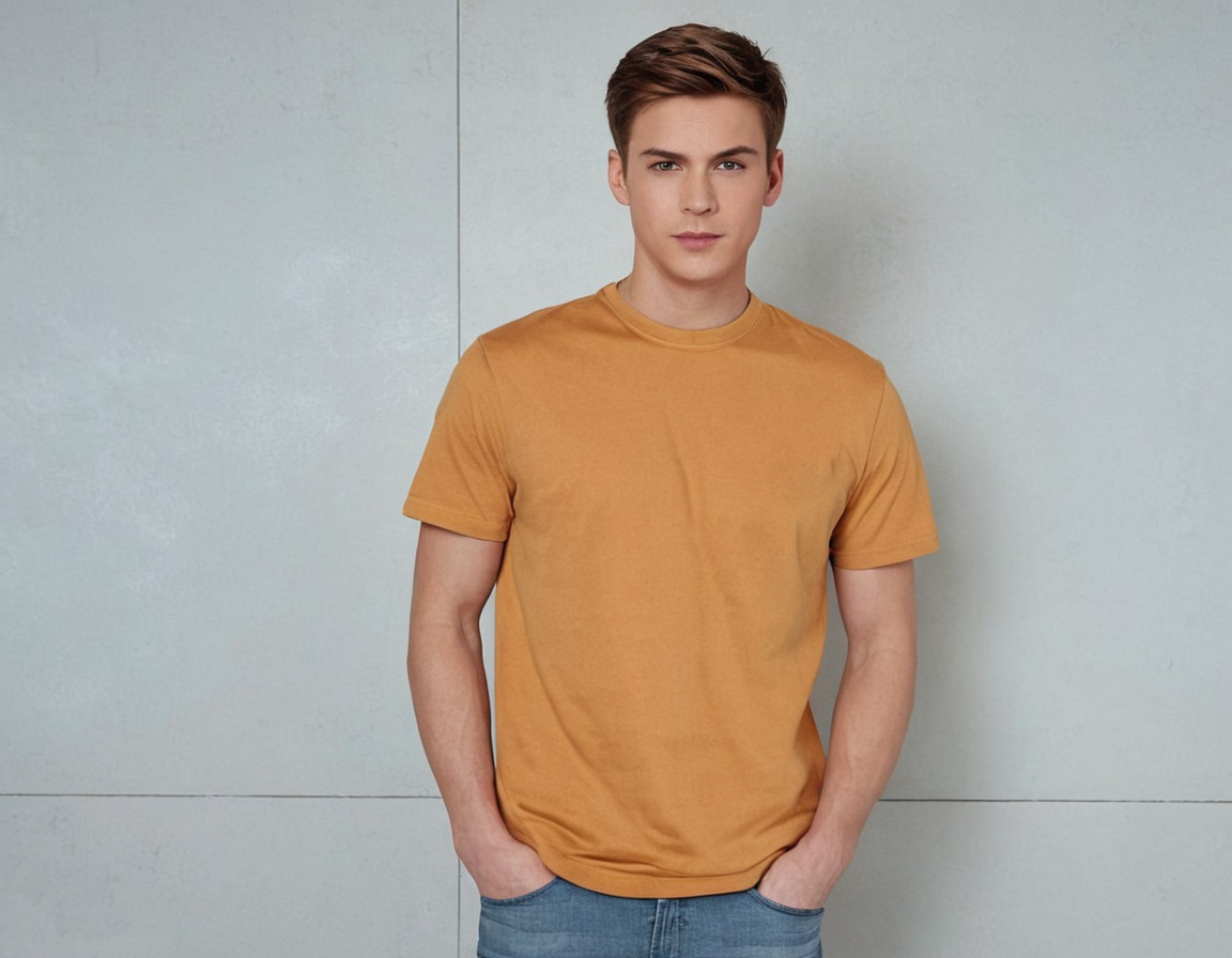 Round Neck Cotton T-Shirt – Mustard - Image 3