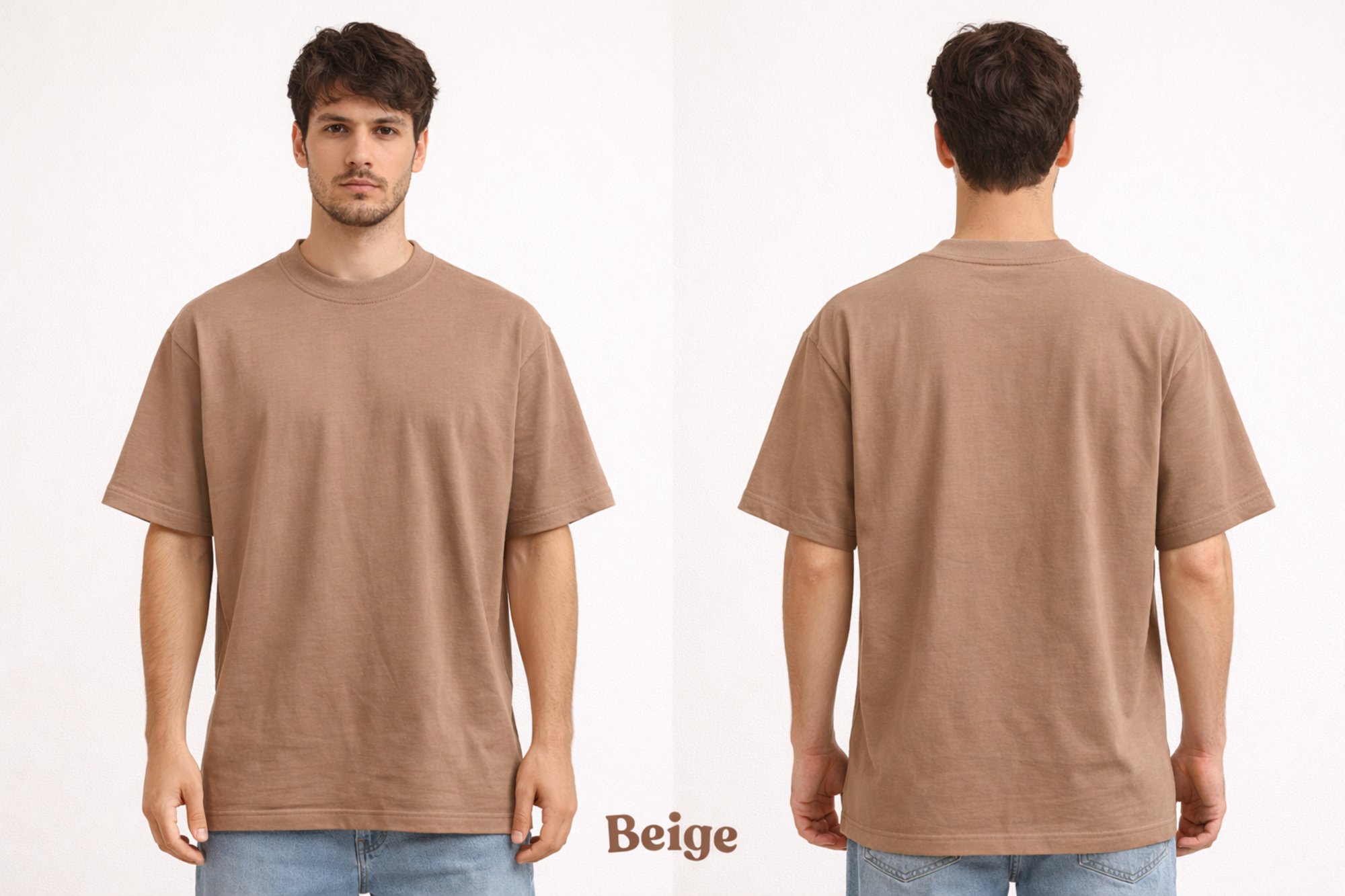 Oversized Round Neck T-Shirt – Beige