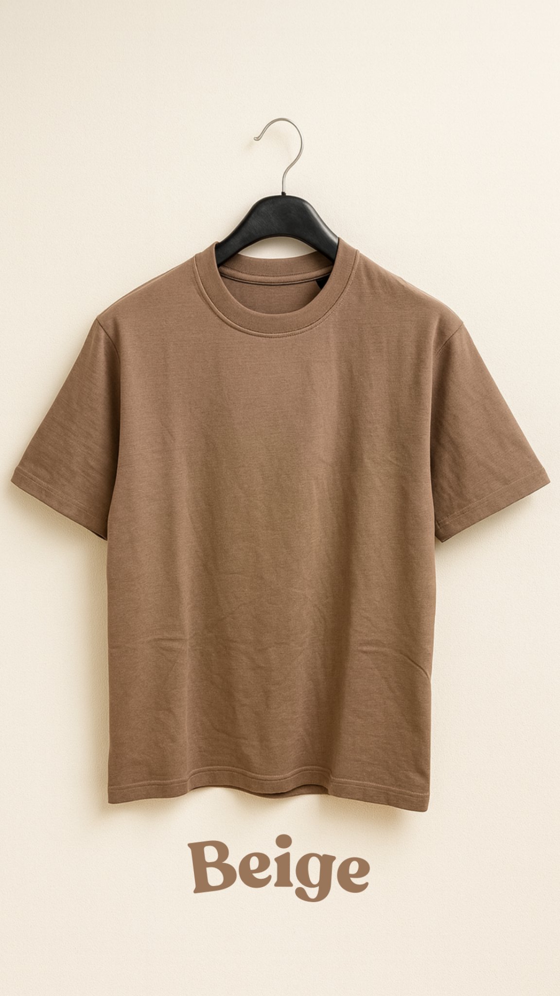 Oversized Round Neck T-Shirt – Beige - Image 2