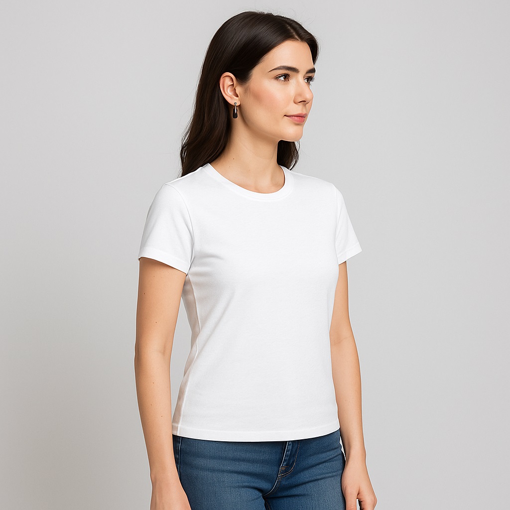 Round Neck T-shirt – White - Image 3